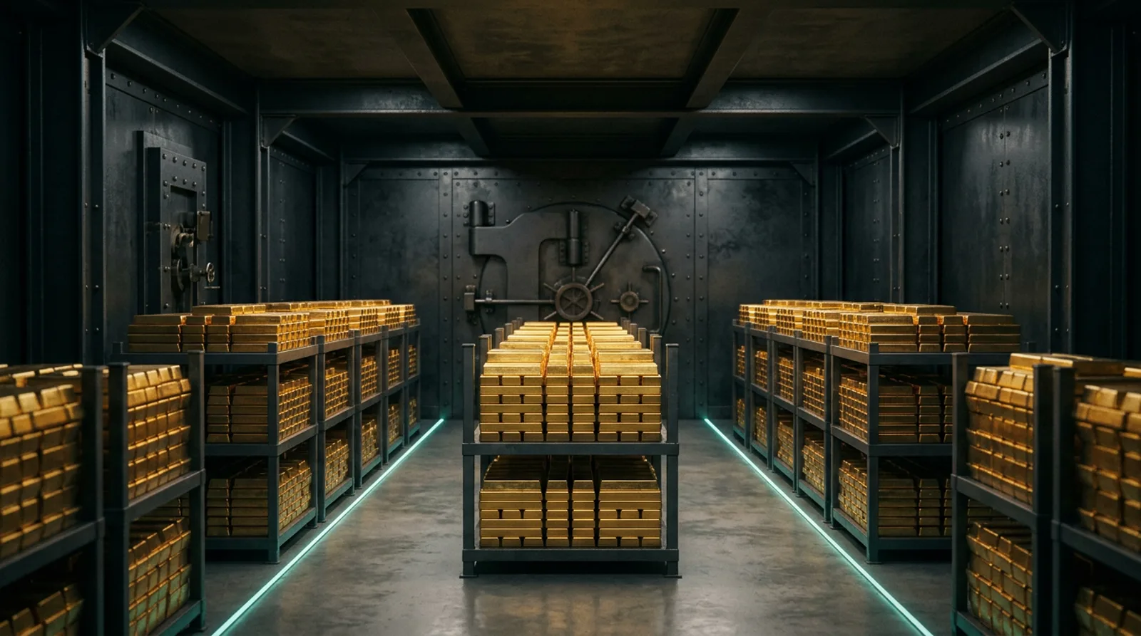 Secure vault stacked with gold bullion bars